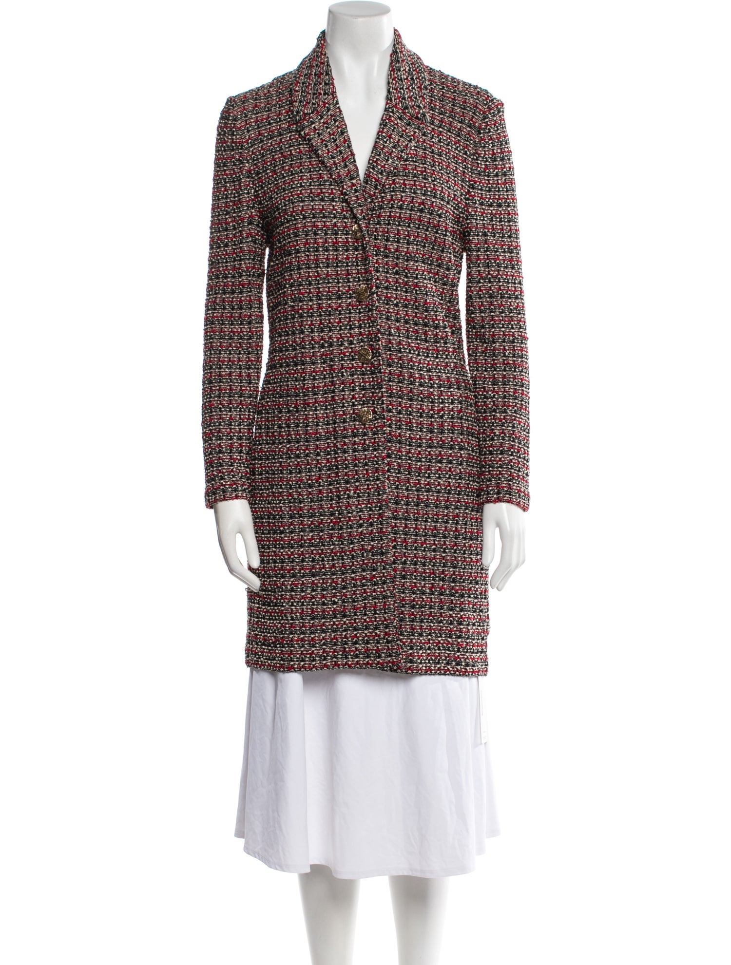St. John Couture Tweed Tweed Pattern Faux Fur Coat